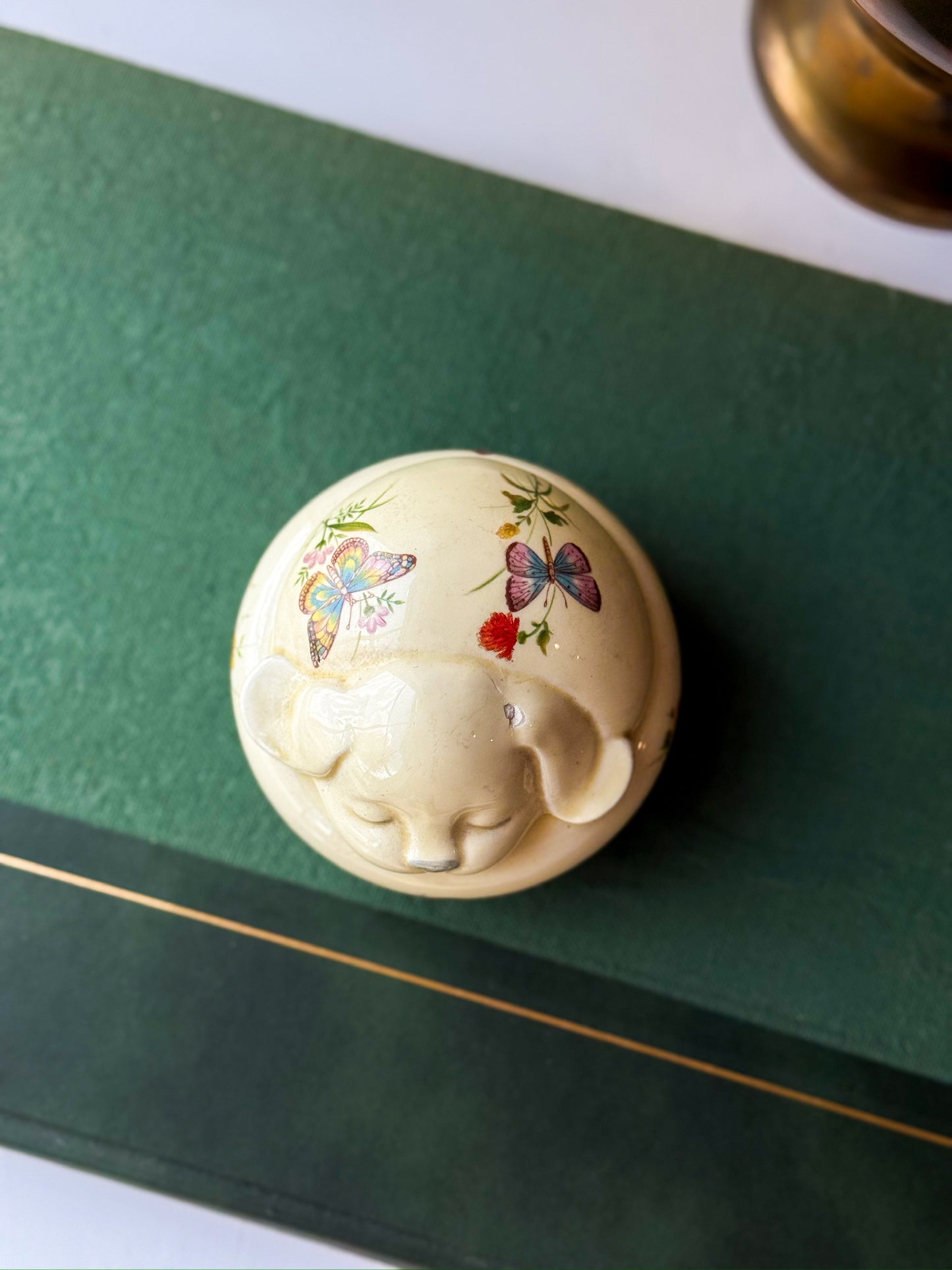 Vintage Sleeping Dog Butterfly Trinket Dish