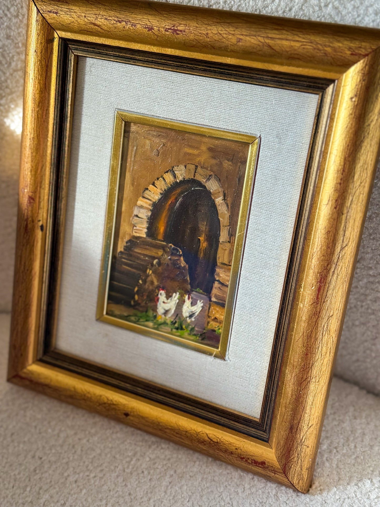 Chickens - Framed Oil Painting