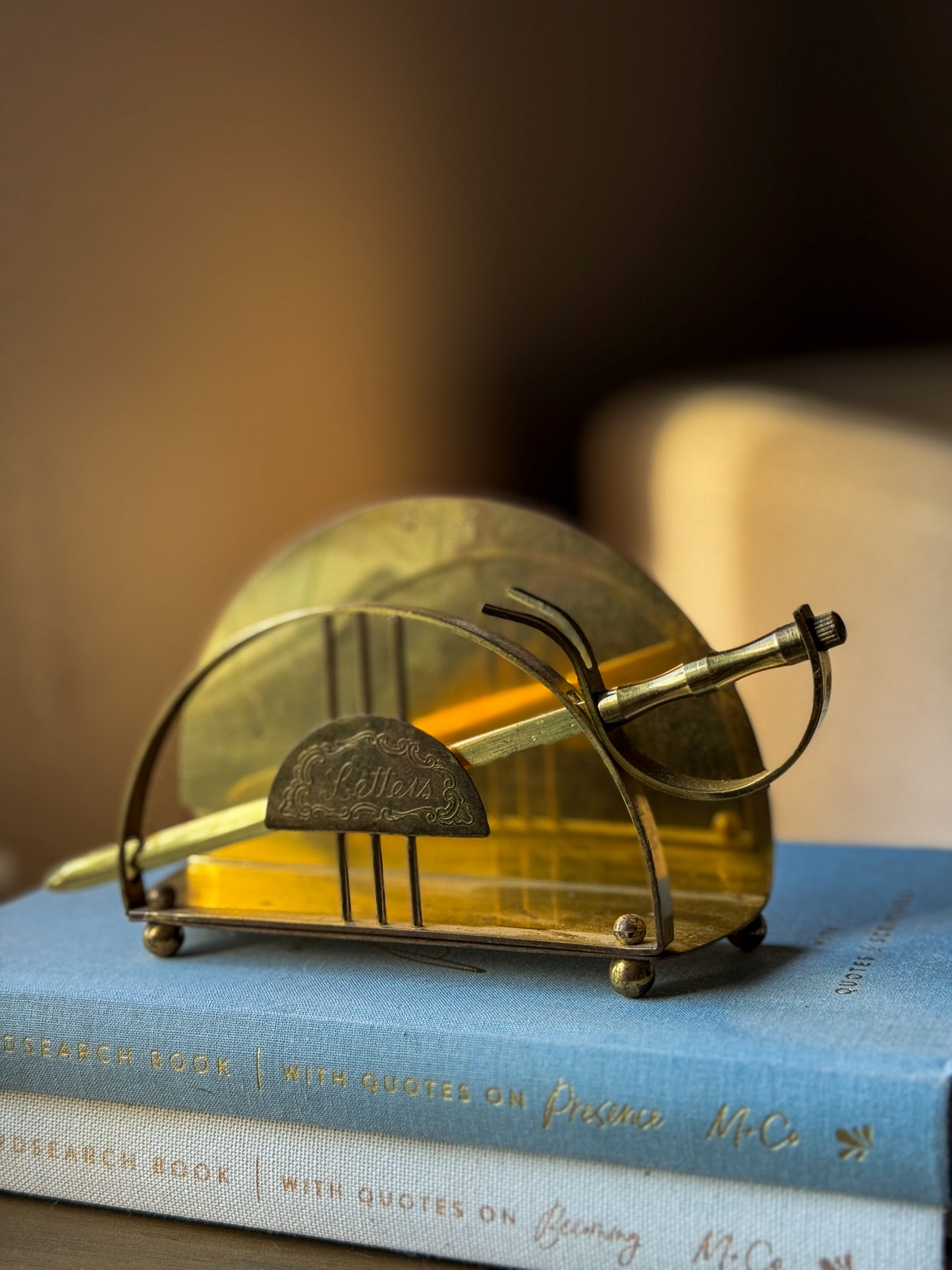 Brass Mail Holder with Envelope Opener