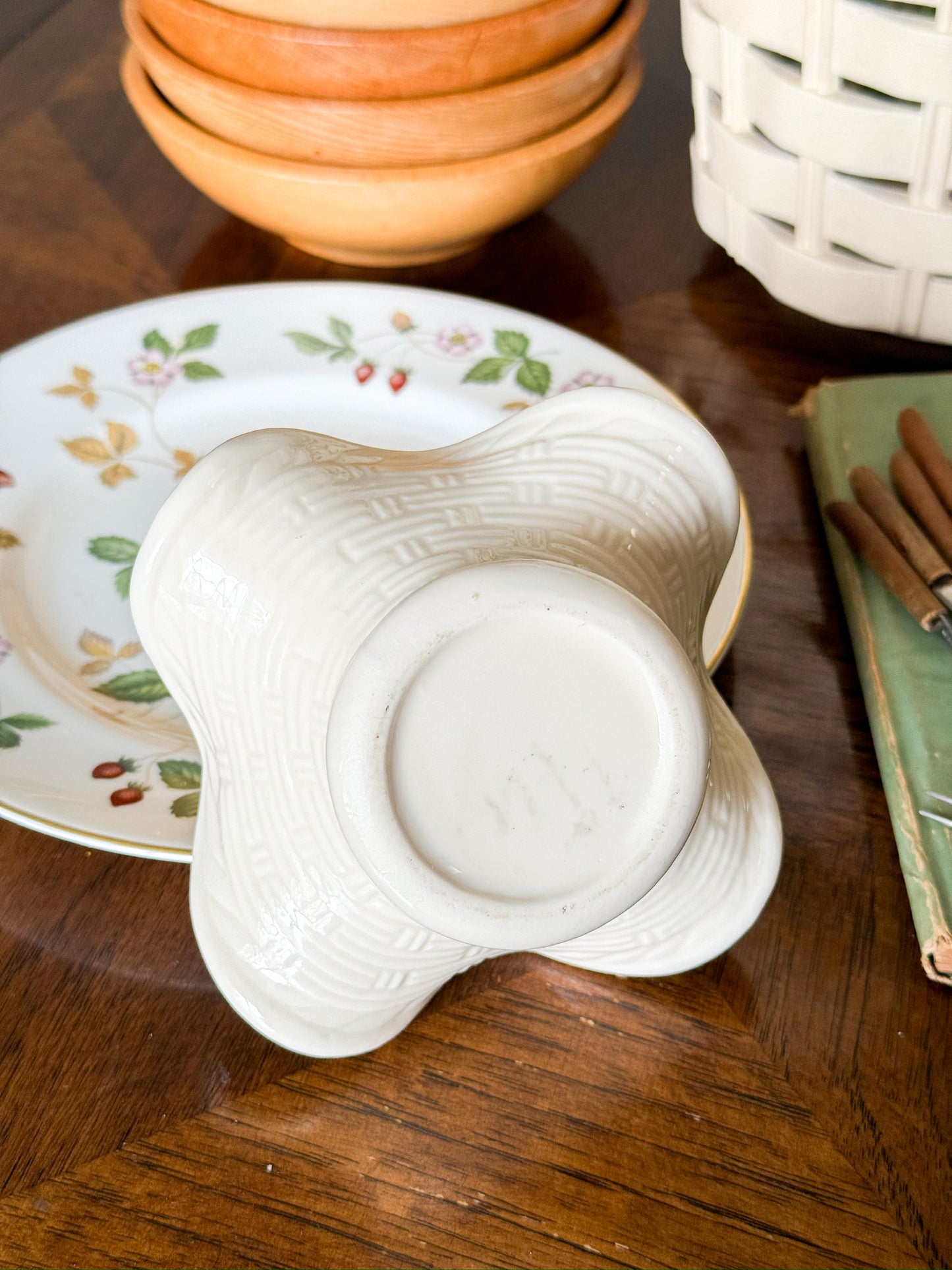 Ceramic Basket & Vintage Cheese Forks