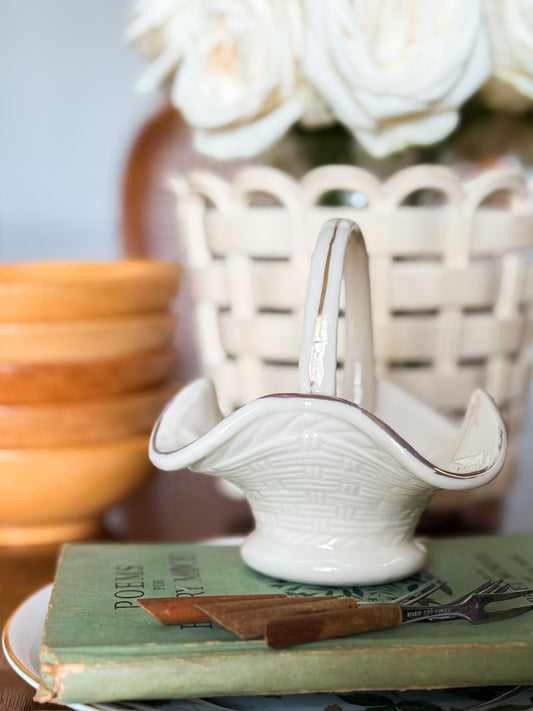 Ceramic Basket & Vintage Cheese Forks