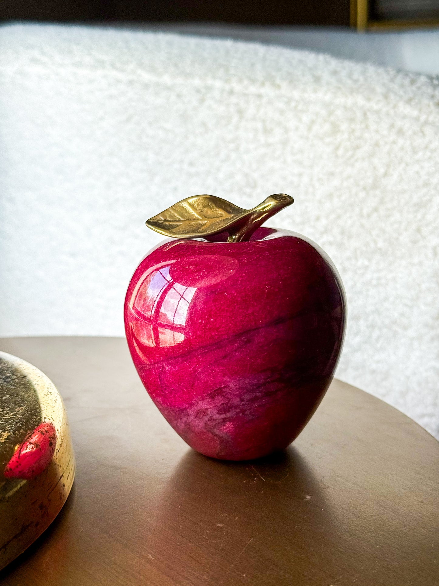 Vintage Marble Apple with Brass Leaf