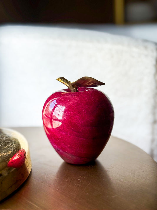 Vintage Marble Apple with Brass Leaf