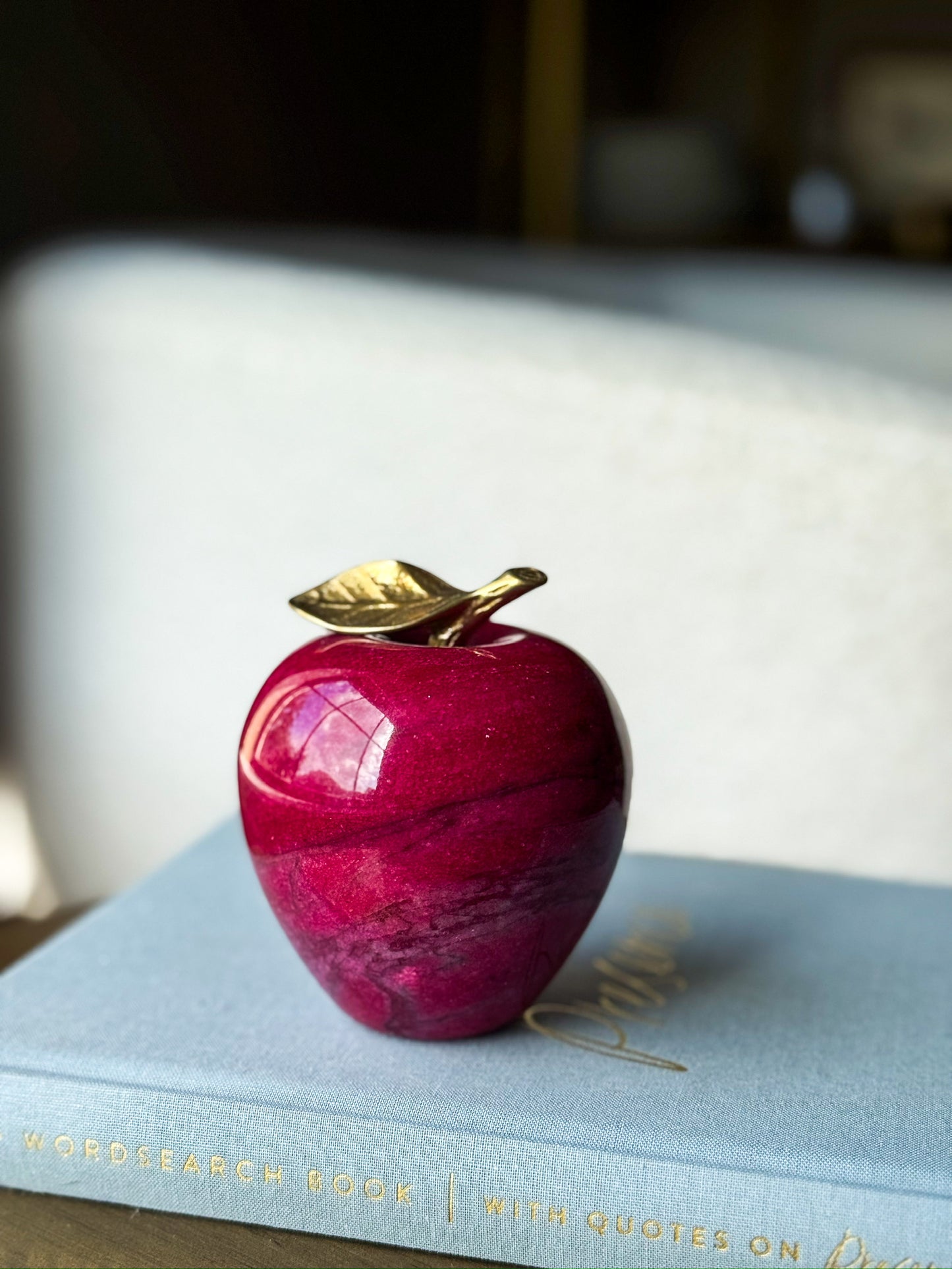 Vintage Marble Apple with Brass Leaf