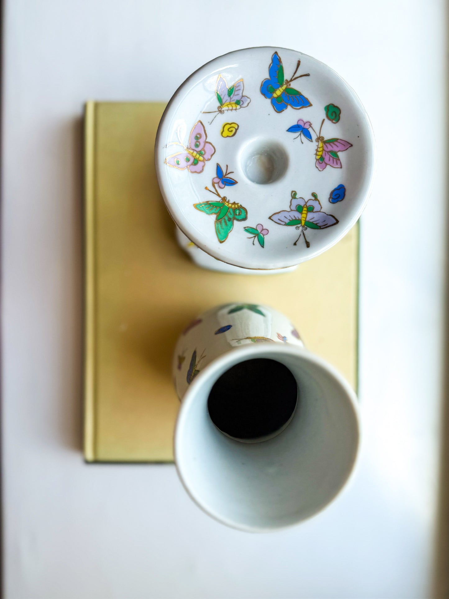 Vintage Chinese Butterfly Vase + Candle Holder