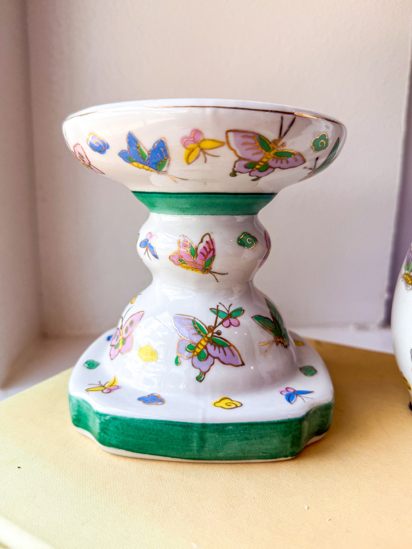 Vintage Chinese Butterfly Vase + Candle Holder