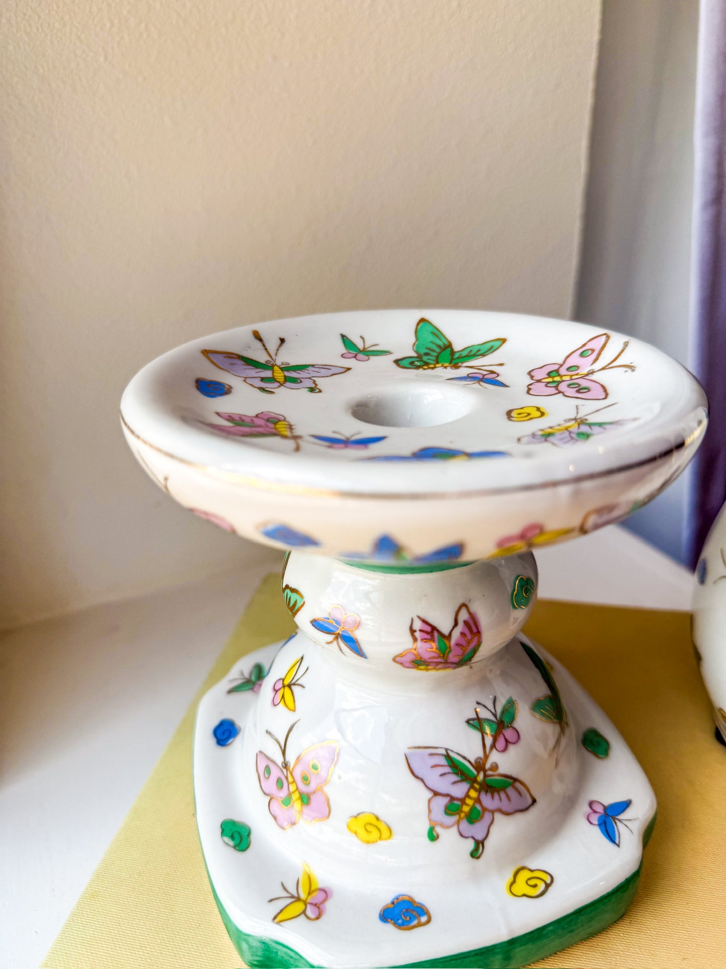 Vintage Chinese Butterfly Vase + Candle Holder