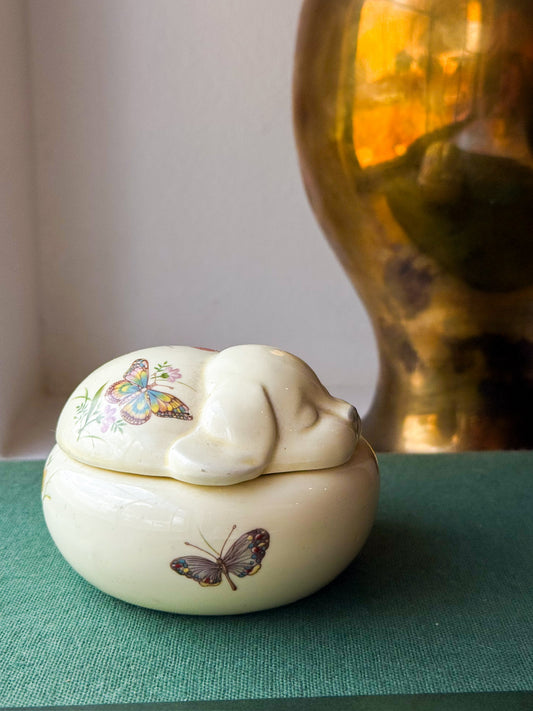 Vintage Sleeping Dog Butterfly Trinket Dish