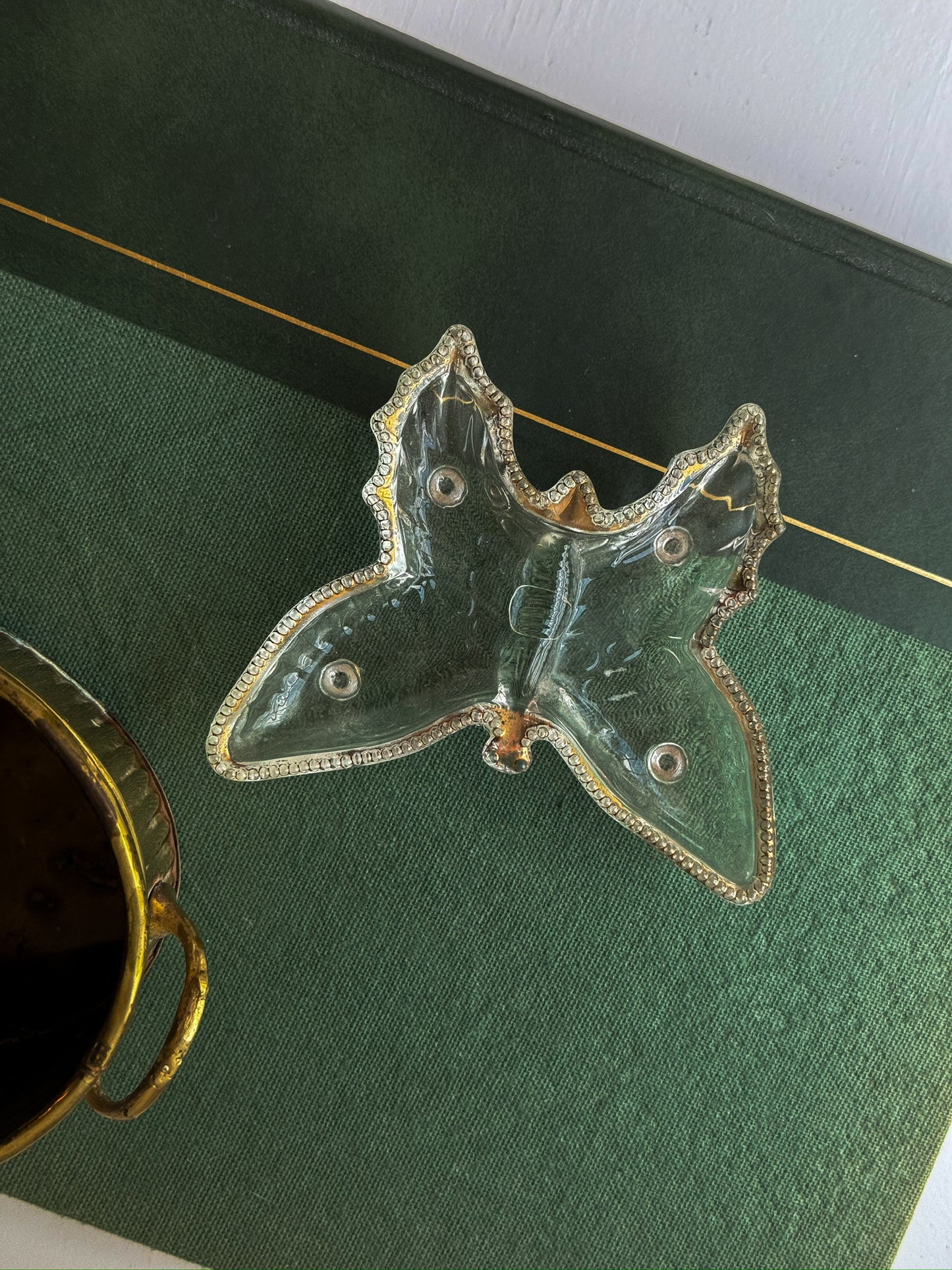 Vintage Glass Butterfly Trinket Dish