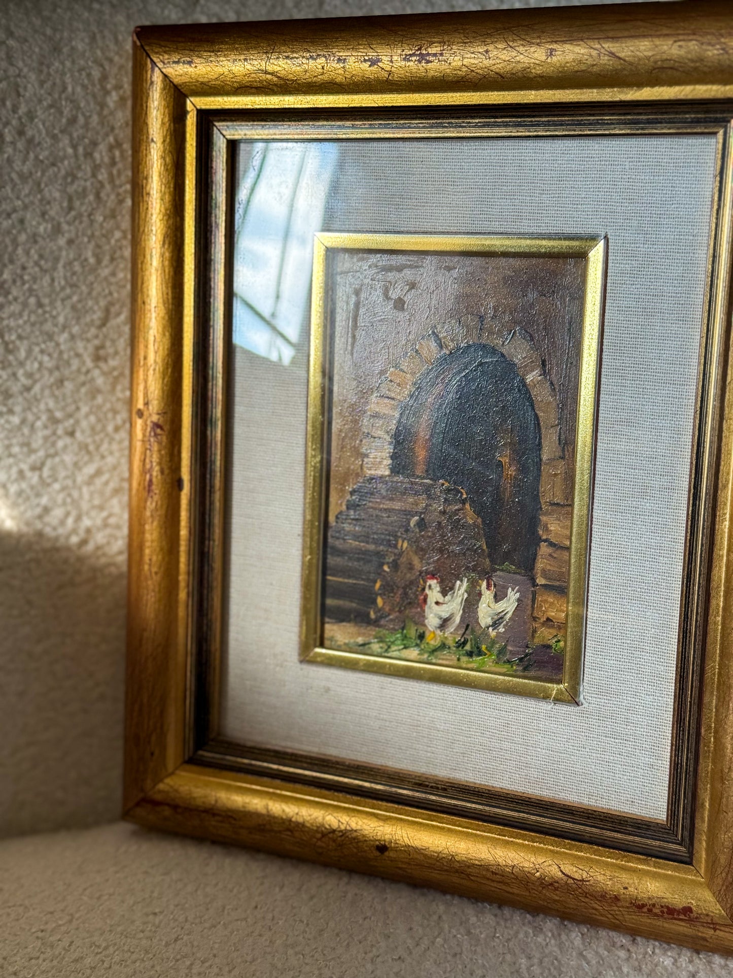 Chickens - Framed Oil Painting