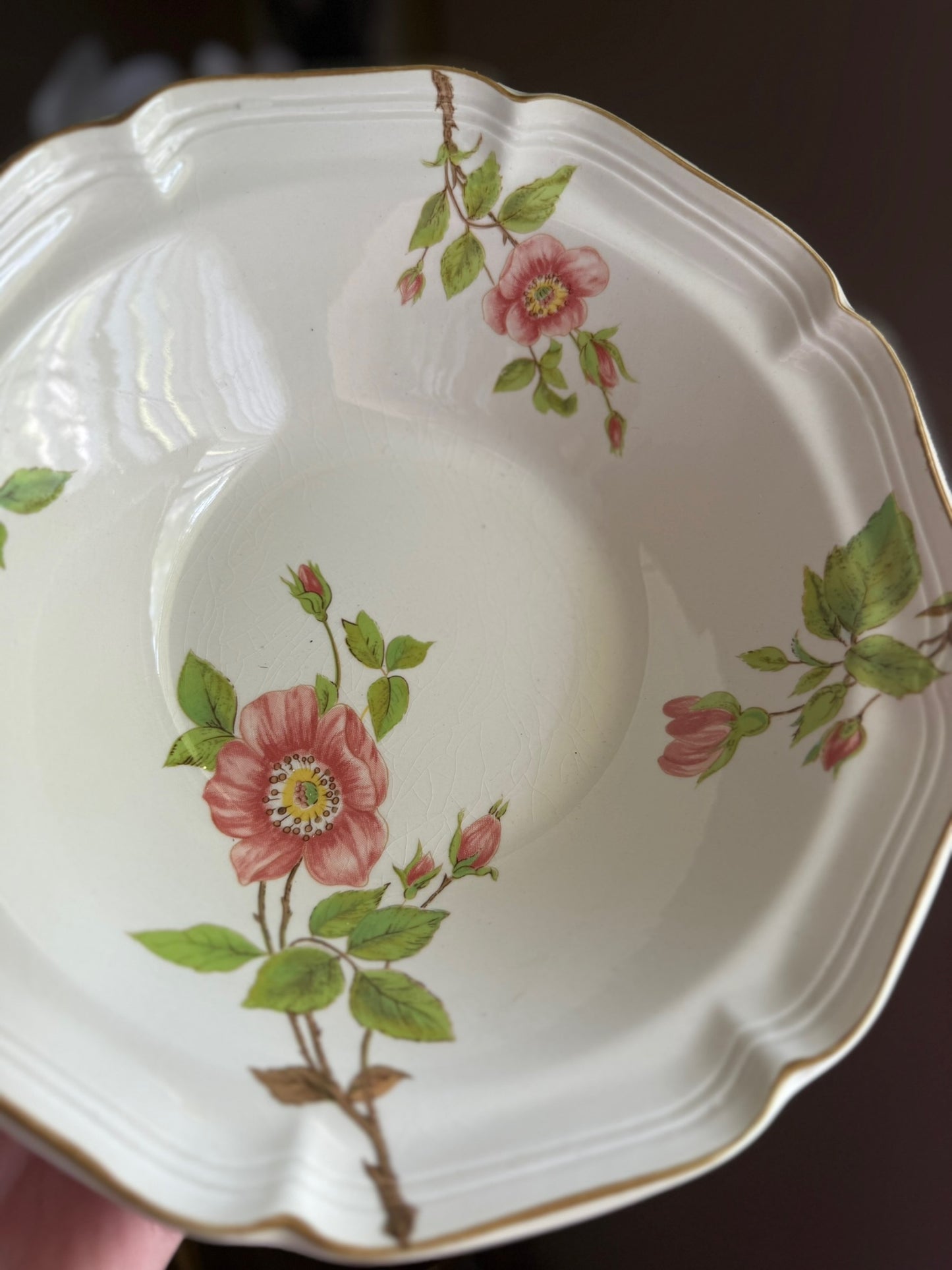 Vintage Fine Ivory Pink Apple Blossom Serving Bowl