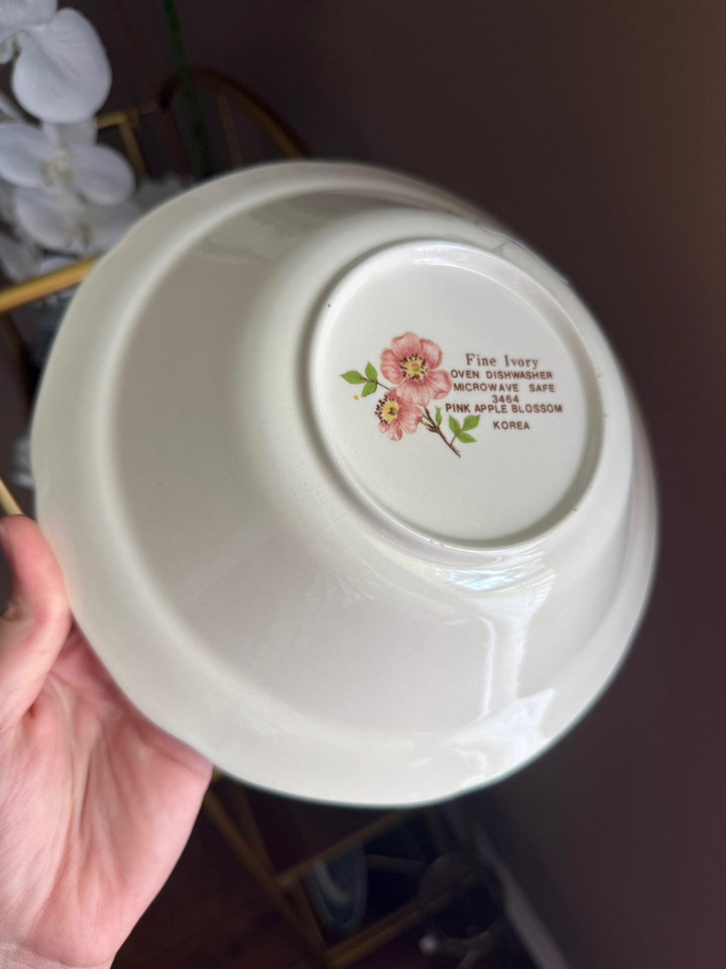 Vintage Fine Ivory Pink Apple Blossom Serving Bowl